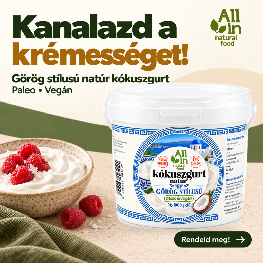 Görög stílusú natúr kókuszgurt 1000 g – vegán, ALL IN Natural Food