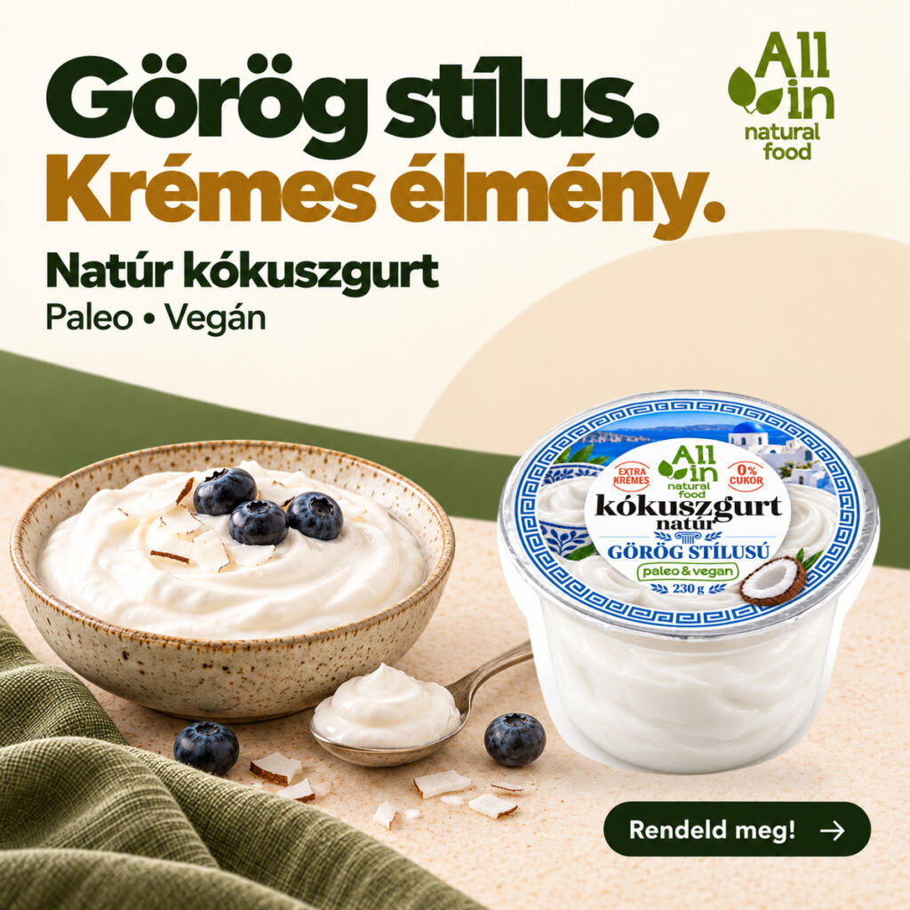 Görög stílusú natúr kókuszgurt 230 g – vegán, ALL IN Natural Food