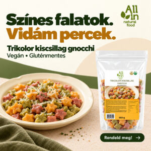 Tricolor kiscsillag gnocchi – vegán, gluténmentes, tányéron, ALL IN Natural Food